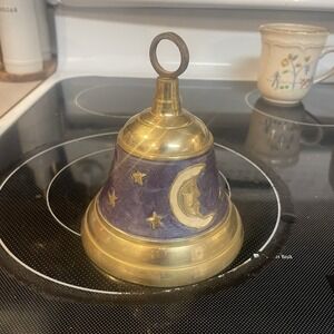 Vintage Brass Bell Sun Stars And Moon 4.5 In . Across  5.5 In. Tall